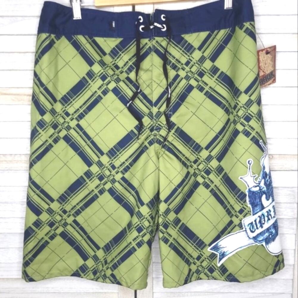 New Mens Swim Trunks 34 Skull Shorts Tony Hawk Medium Green Blue